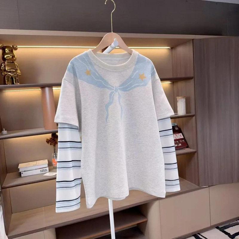 Mädchen Frühling Herbst Fake Zweiteiler Sweatshirt Koreanisches Langarm T-Shirt Für Große Kinder Lässiges Basisschicht Oberteil