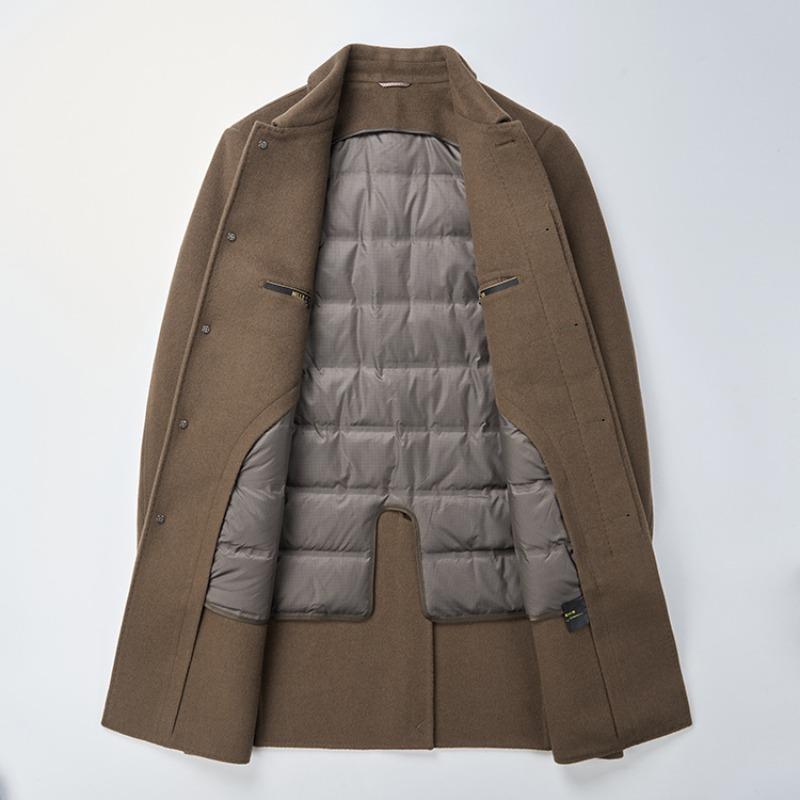 Winter Thickened Down Lining Woolen Mid-length Double-sided Wool Men's Middle-aged Lapel Coat Woolen Coat Detachable