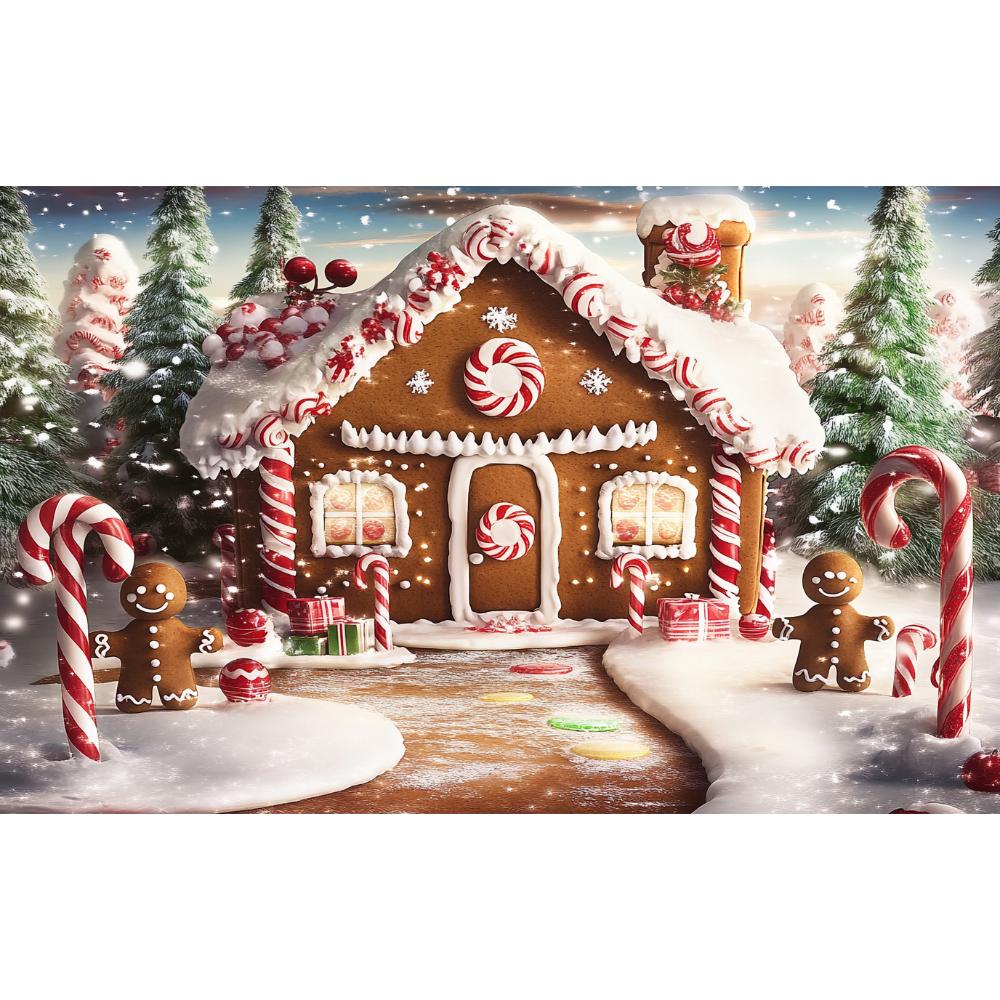 Gingerbread House With Snowy Tree Background Cloth 2025 Xmas New Year Party Decoration Supplies Photography Background Banner