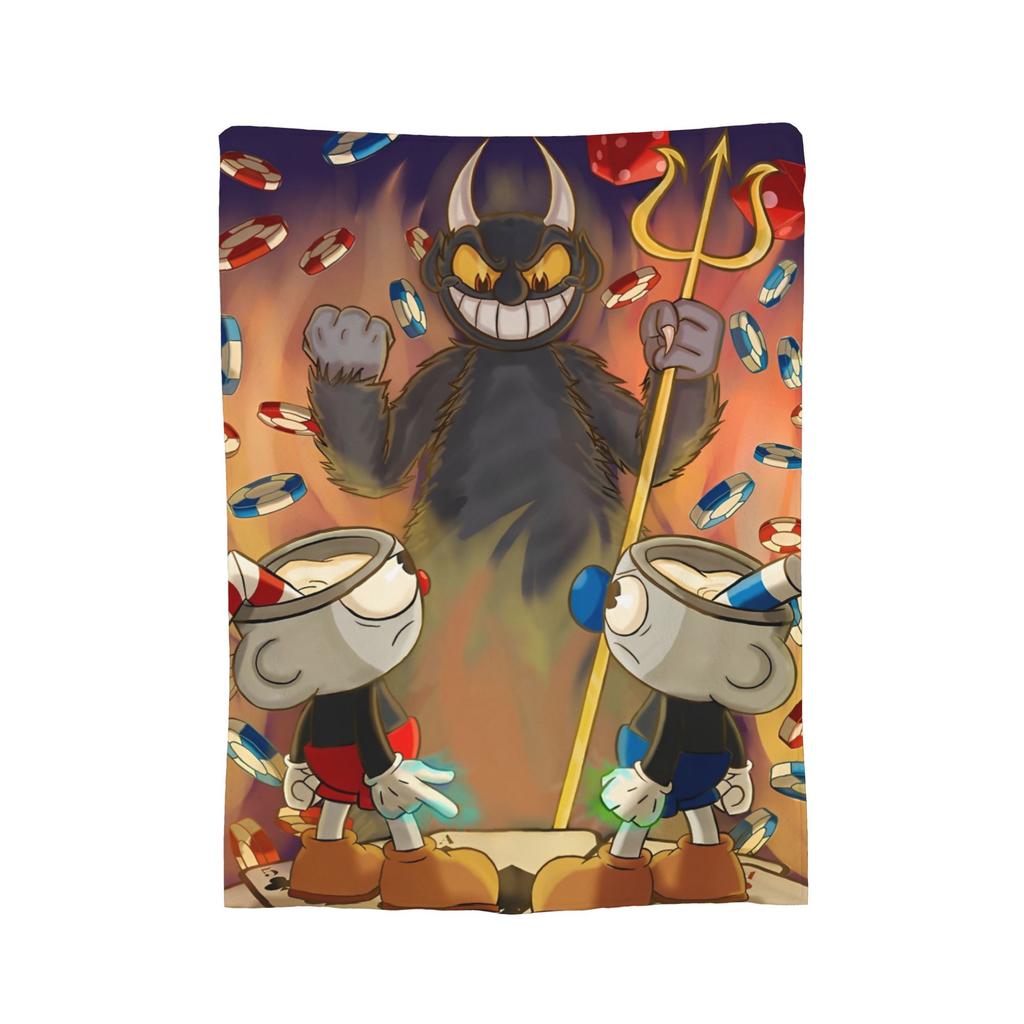 Cartoon Cuphead and Mugman Game Blanket Flannel Decoration   Multifunction Throw Blankets for Bedding Travel Bedspread