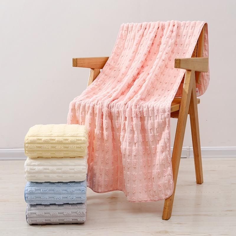 Solid Color Coral Fleece Absorbent Bath Towel Thick Durable Bathrobe for Household Use That Not Prone Shedding Hair Beauty Salon SPA Dry Hair Hat