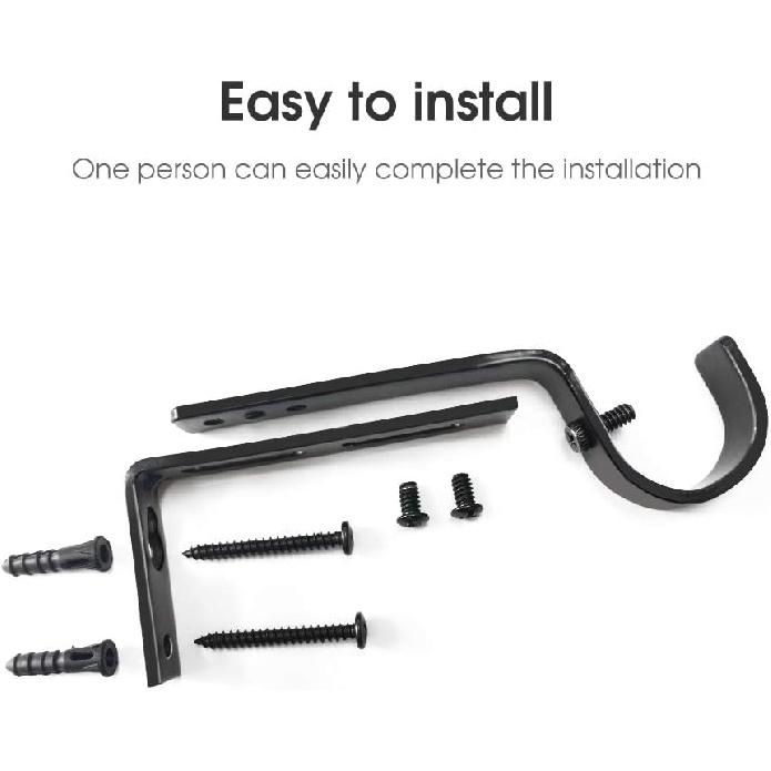 Curtain Rod Brackets Heavy Duty Drapery Hardware Adjustable Curtain Rod Holders Black for 7/8 or 1 Inch Rods, Set of 3 (Black, Fits Rods Up To 1