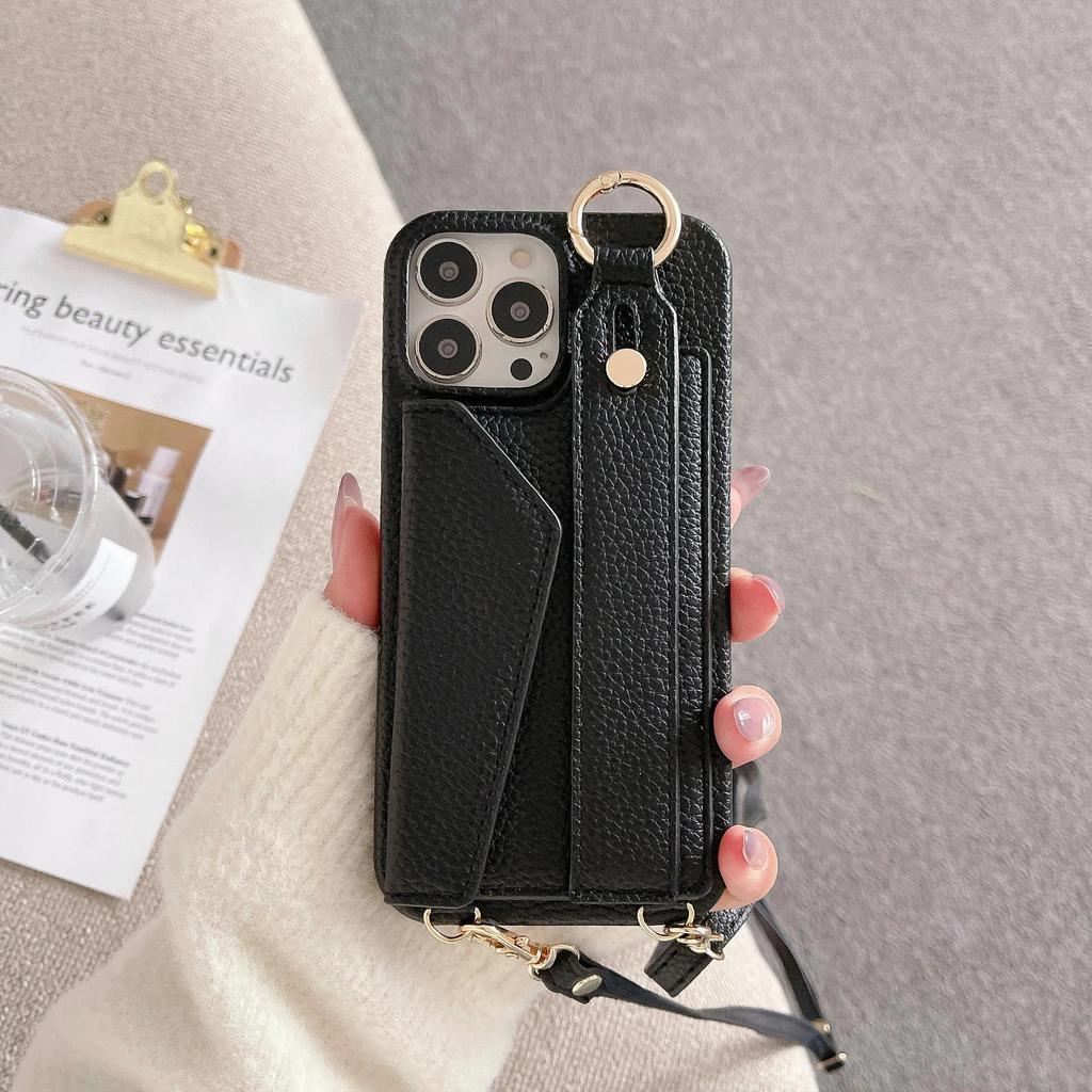 Crossbody Cards Solt Wallet Wristband Bag Case For iPhone 15 16 Pro Max 14 Plus 13 12 11 7 8 Se 2022 Lanyard Pocket litchi Cover