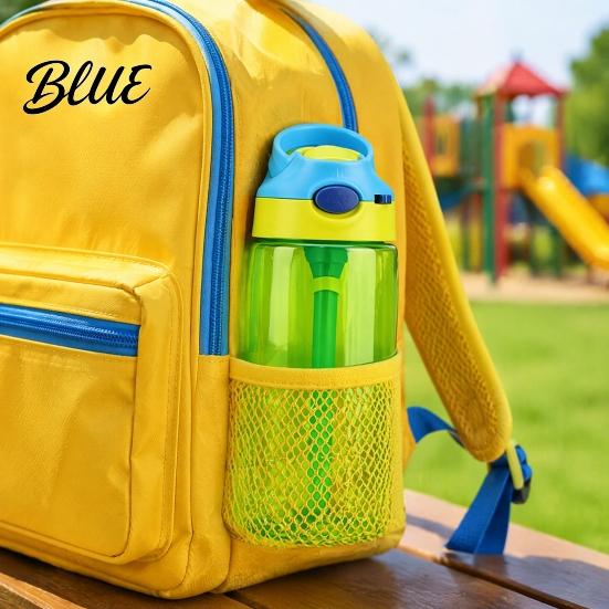 Anti Choking Training Bottle for Kids Cartoon Sippy Cup 470ml Water with Straw Adjustable Strap Pop Up Cup Outdoor Activities Lid Flip Top