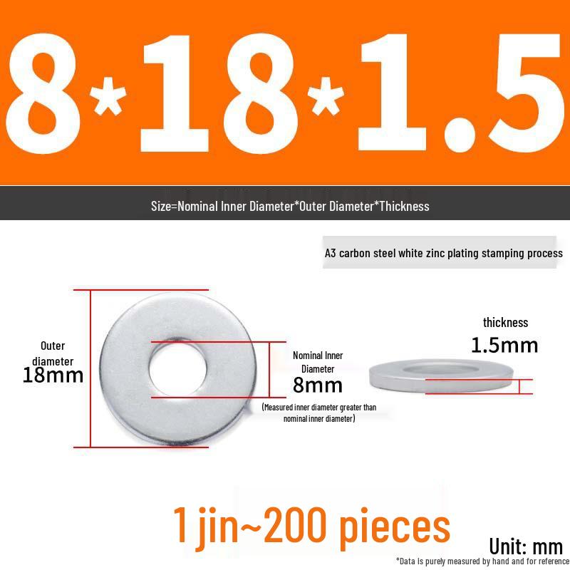 Extra Large Galvanized Metal Flat Washer - Thickened Round Screw Washer M6-M16