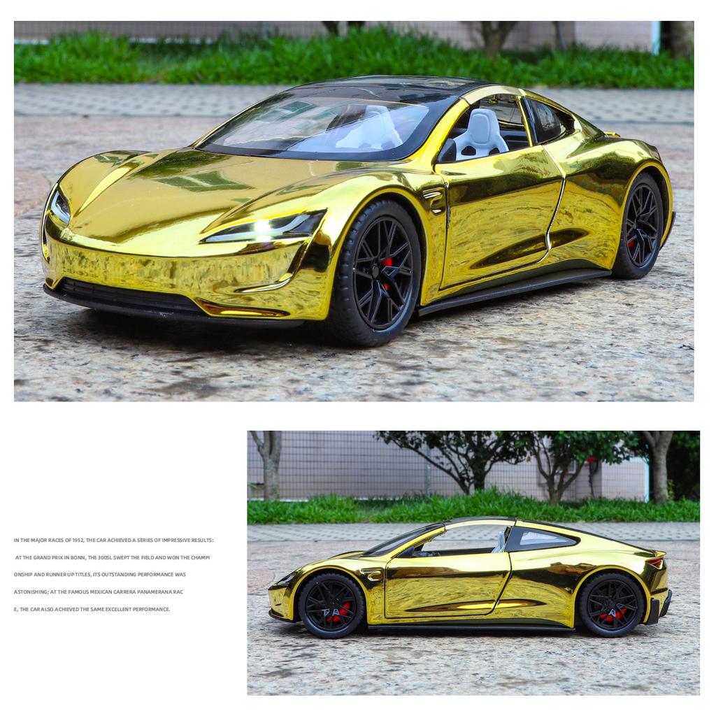 1/24 Tesla Roadster Alloy Electric Sports Car Model Diecasts Metal New Energy Vehicles Car Model Sound Light Simulation Kids Toys Gift
