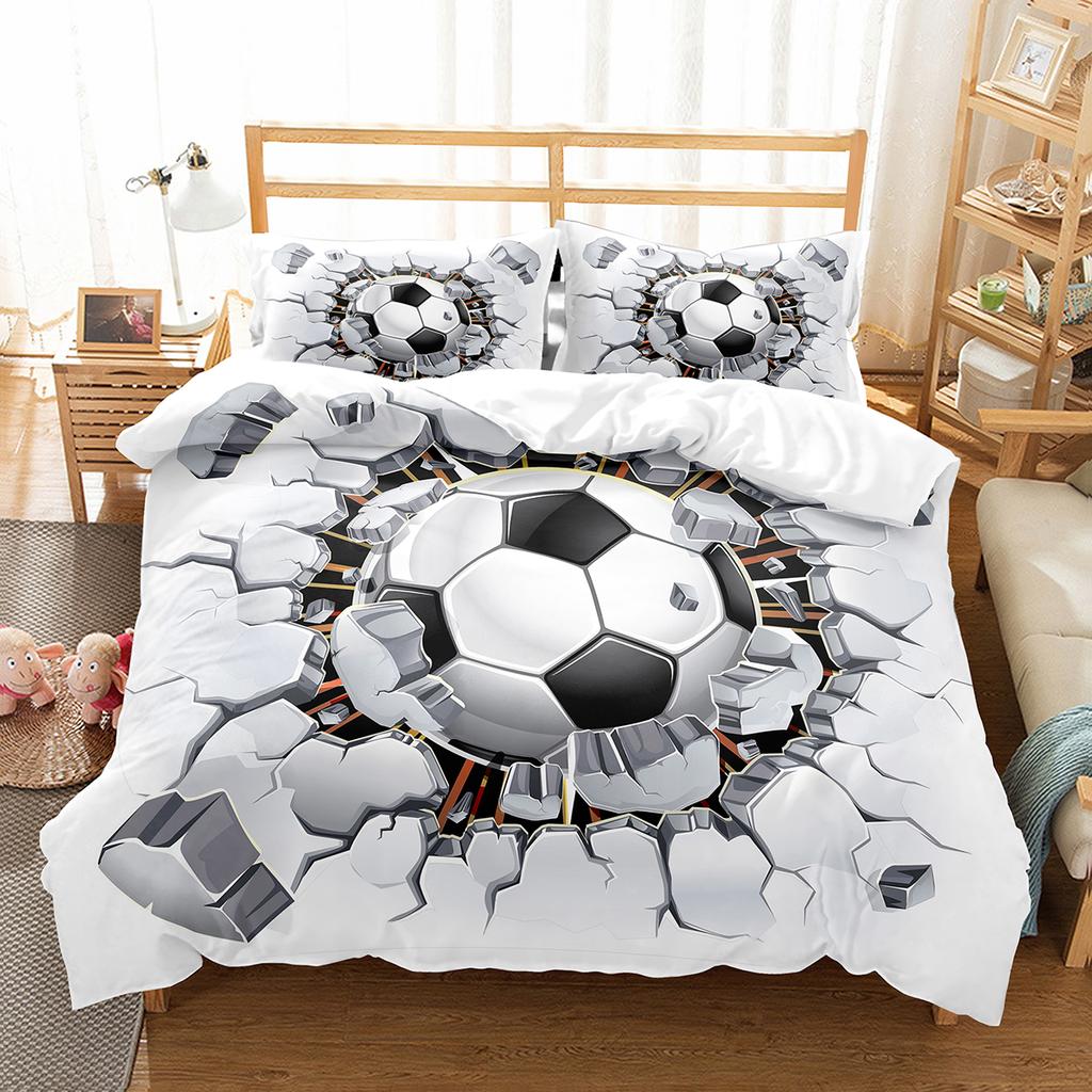 Soccer Duvet Cover Set King Queen Size Sport Theme Bedding Set For Kids Boys Girls Comforter Cover With Pillowcase Bedroom Decor