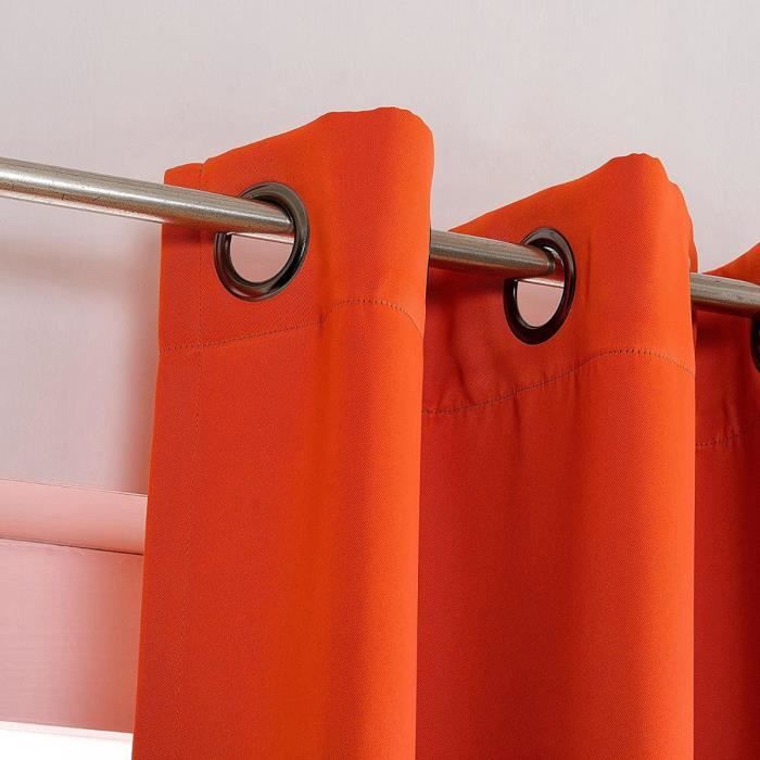 Rideaux occultants - Orange - 140x260 cm - 100% Polyester - Œillets