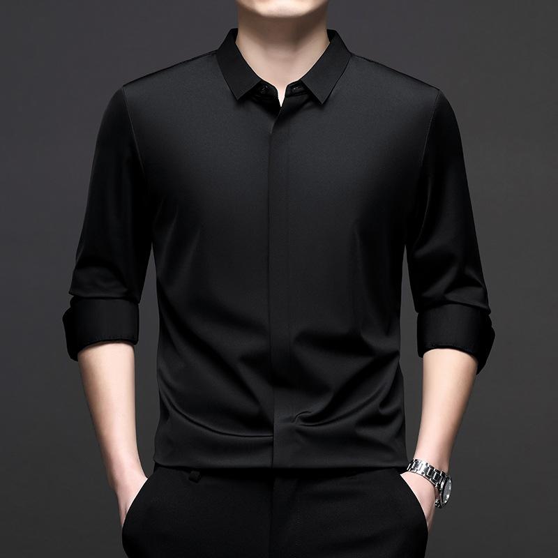 Middle-Aged & Young Men s Shirt Autumn Long Sleeve Lapel Collar Fashion Casual M
