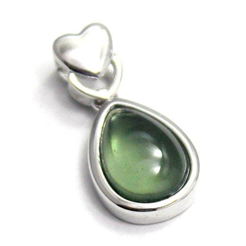 

[World Accessories Carmelo] Moldavite Meteorite Drop Cabochon Heart Pendant Top in Sterling Silver