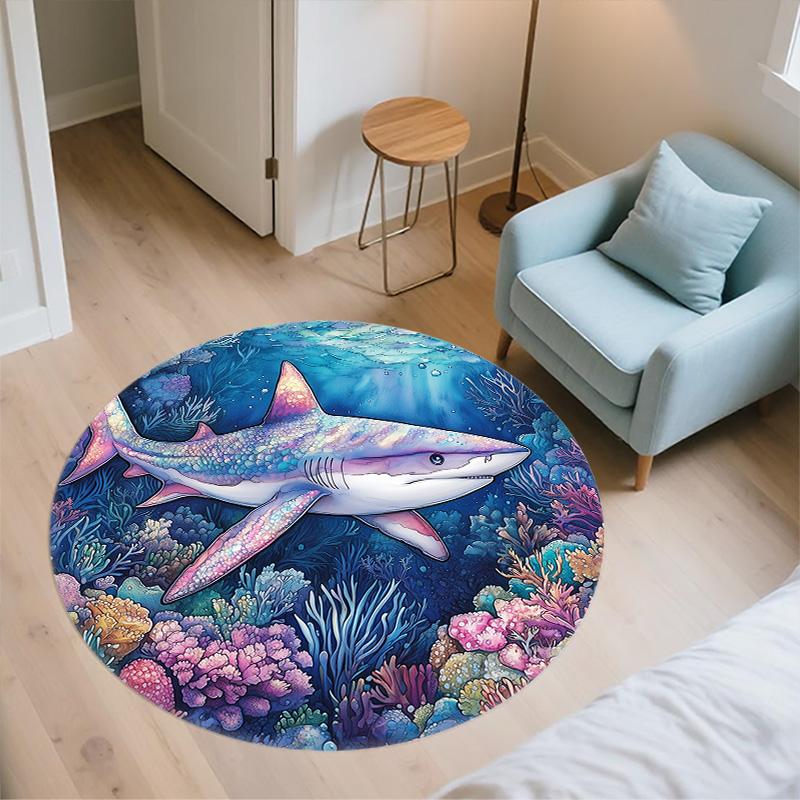 Shark,Round Area Rug,Carpet Rug for Living Room Bedroom Sofa Playroom Decor,Non-slip Floor Mat