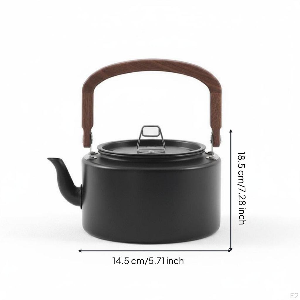 Aluminum Camping Kettle HardAnodized Portable Teapot Wooden Handle Lightweight Outdoor