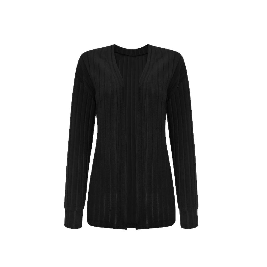 Herbst- und Winterstreifenmantel, Einfacher und lässiger einfarbiger Cardigan, Langärmeliges Damenoberteil