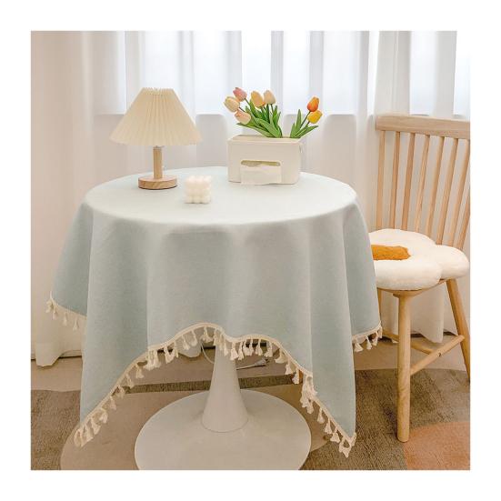 Cotton Linen Tablecloth with Washable Solid Fringed Edges Color 40*60cm светло-синий