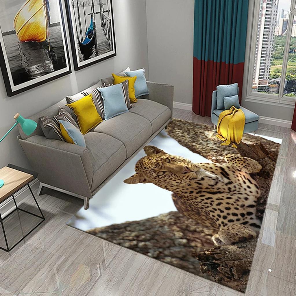 3D Leopard Carpet Wild Animal Pattern Living Room Bedroom Bathroom Kitchen And Kids Play Area Non-Slip