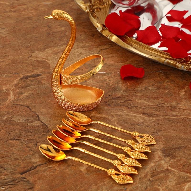 Set Of 6 Decorative Zinc Alloy Animal Shaped Storage Holder and Spoon Dinnerware Set Kitchen Supplies