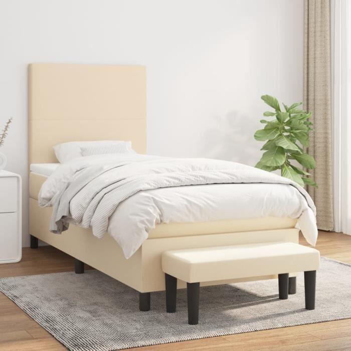 3136410 vidaXL Lit à sommier tapissier avec matelas Crème 90x200 cm Tissu