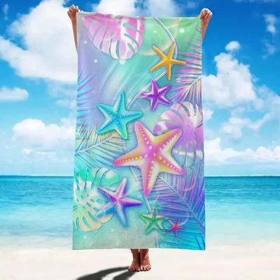 Toalla de Playa de Microfibra de Secado Rápido Extra Grande con Estrellas de Mar de Colores, Resistente a la Arena para Playa, Piscina, Camping
