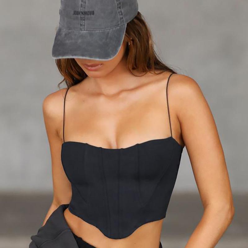 Spaghetti Strap Top Fashion Off Shoulder Sleeveless Solid Color Backless Basic Camisole