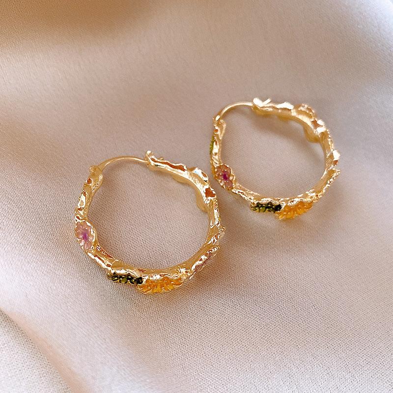 Přívěsek Ženský Duhový Smaltovaný Květinový Kruhový Náušnice Zlatá Barva Jednoduché Kulaté Svatba Šperky Pro Ženy