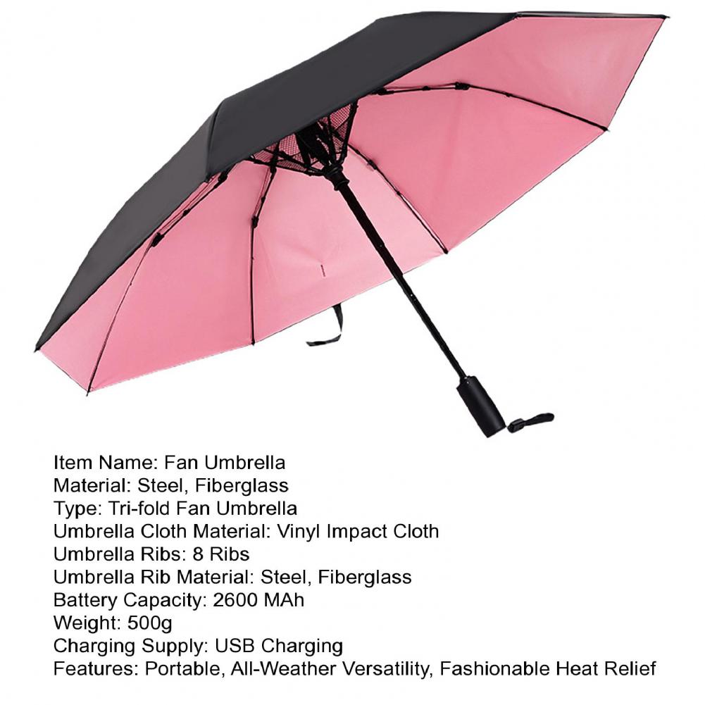 98cm Diameter Fan Umbrella UV Protection Rechargeable Fan Sun Rain Umbrella For Fishing Golfing Beach Picnics Outdoor Activities