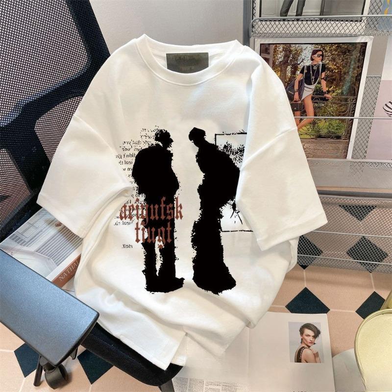 Women's Summer Fashion Round Neck Print Short Sleeve Small Crowd Loose All Match Casual Top