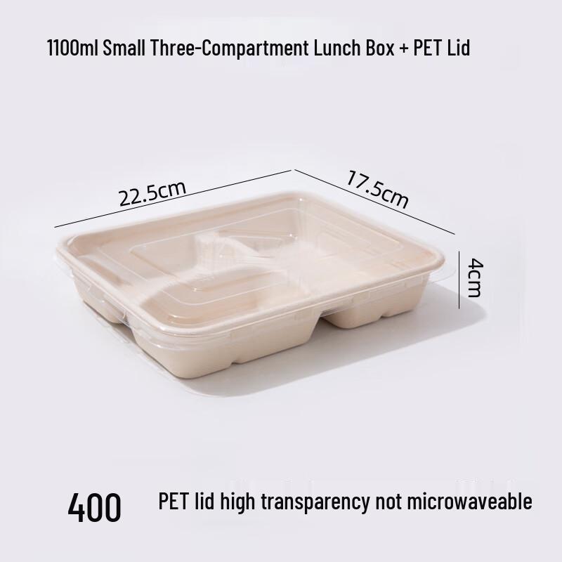 MOLUONA 1100ml Disposable 3-Compartment Pulp Food Containers with PET Lids