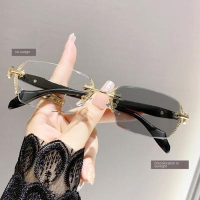 Vintage randlose Brille mit geschnittenen Kanten, Anti-Augenbelastung, Augenschutz, Blaulichtfilterbrille, Metall-Reisebrille