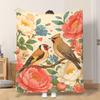 1pc Flannel Blanket Songbirds Among Vibrant Flowers Soft Comfortable And Warm This Nap Blanket/Sofa Blanket Is Suitable for All Se