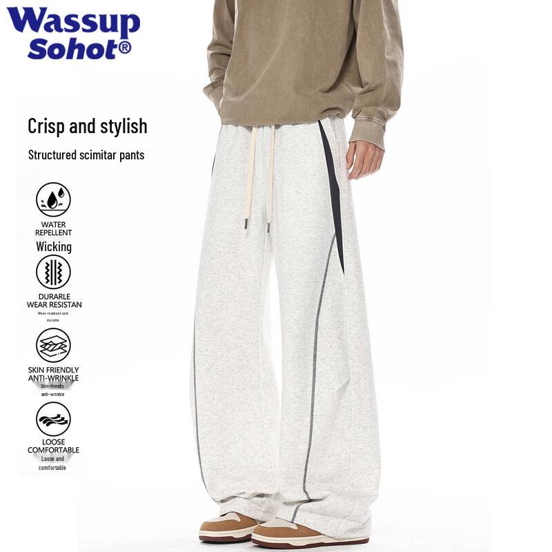 

Wassup Sohot Men s Color-Block Loose Straight Knit Sweatpants XL