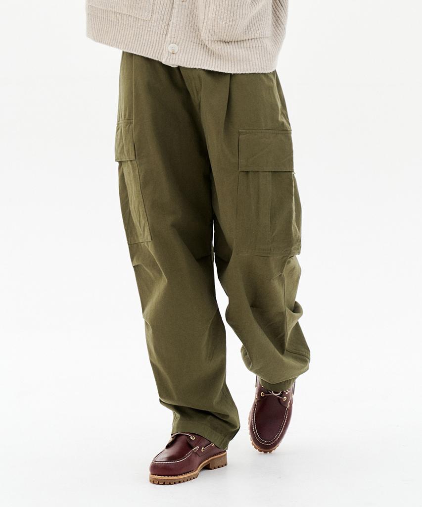 CONTROBANAL3 Single-Pleat Wide Cargo Pants [Khaki]