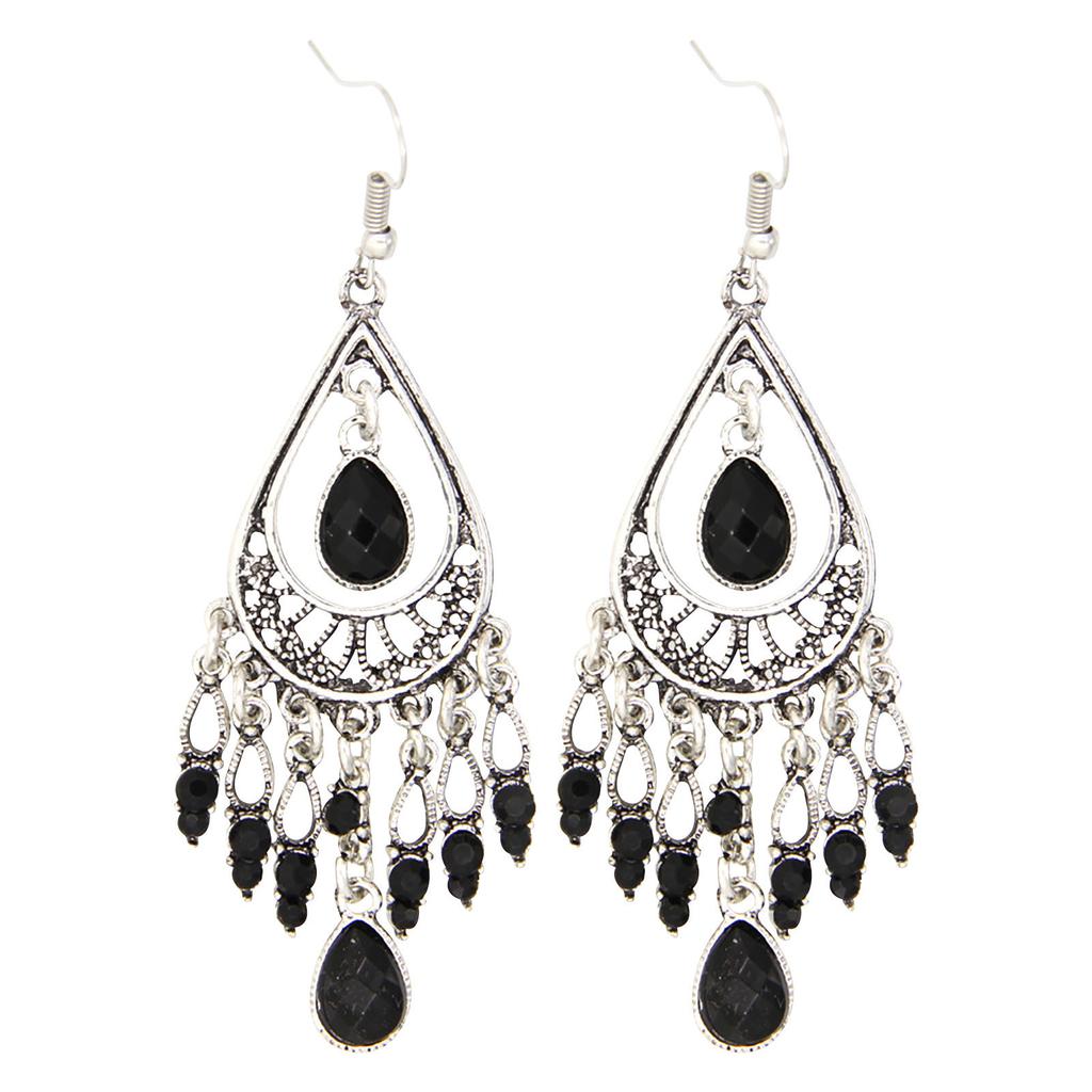 Fashion Creative Bohemian Vintage Carved Water Drop Tassel Earrings