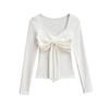 Sweet & Spicy Square Neck Bow Long Sleeve Women's Slim Fit Top