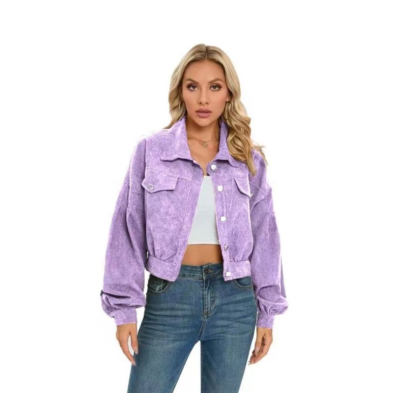 

Women Cropped Corduroy Jacket Puff Sleeve Shacket Coat Jacket Women Purple XL