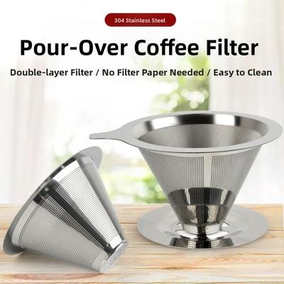 800 Mesh Filter Stainless Steel Coffee Dripper Paper Free Steel Filter Reusable Coffee Filter with Handle Easy To Serve
