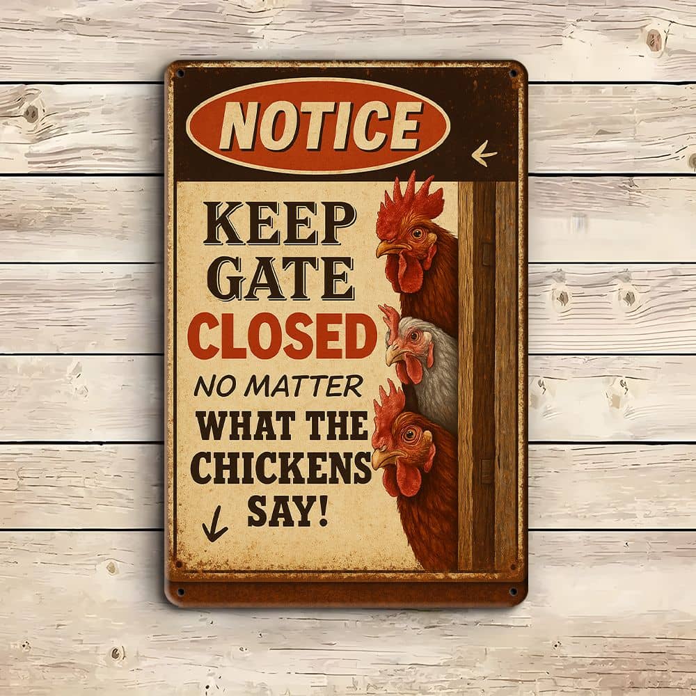[Funny Chicken Coop] Vintage Metal Tin Funny 'Keep Gate Closed' Chicken Coop Sign | 7.87"x11.8" - Perfect for Outdoor Use