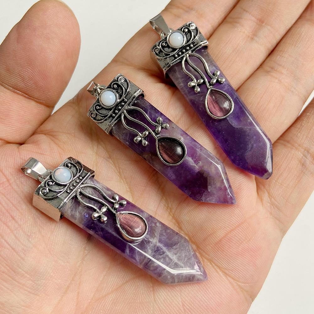 Natural Slice Stone Amethysts Purple Pendant Quartz Crystal Irregular Charm For Handmade Jewelry Making Necklace Earring Diy