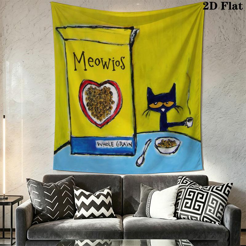 Pete Cat Dream Wall Hanging Printed Fabric Blanket Decorative Tapestries for Bedroom Living Room Home Decor