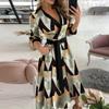 Fashion Women's Casual Lapel Printed Seven-Part Sleeve Dress Long Dress