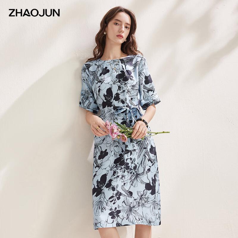 Zhaojun Women s Mulberry Silk Printed Half-Sleeve Dress 2XL
