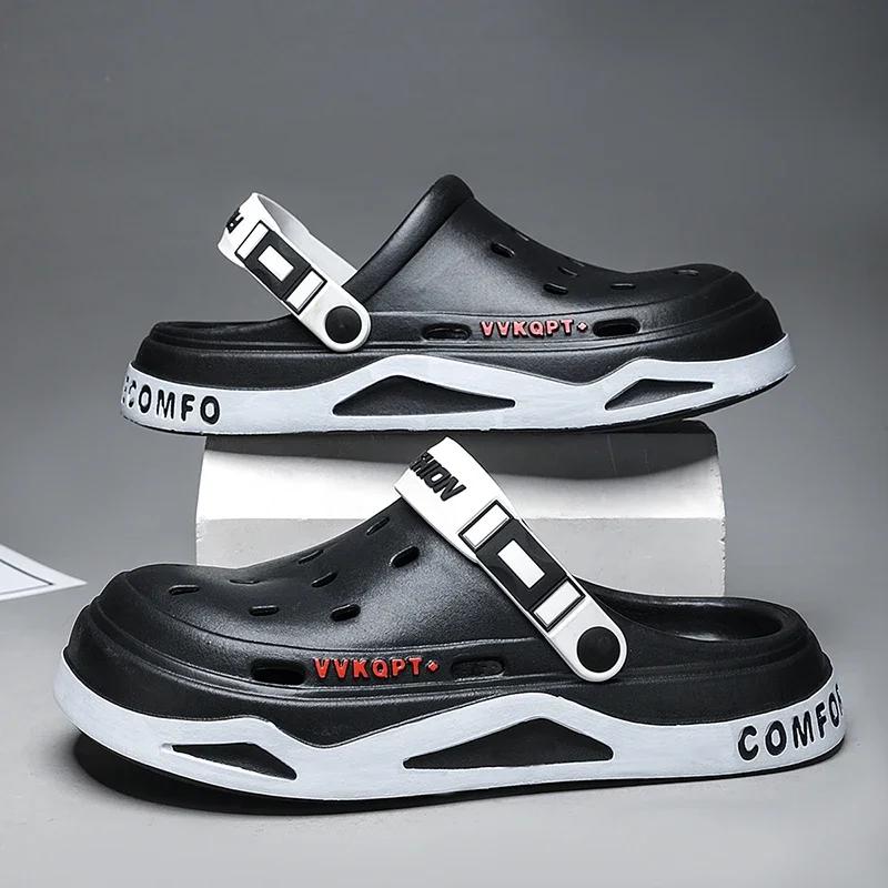 Fashion Summer New Men Hole Shoes Wear Casual Non-slip Portable Sports Sandals Beach Step on Toe Breathable Slippers for Men Outdoor