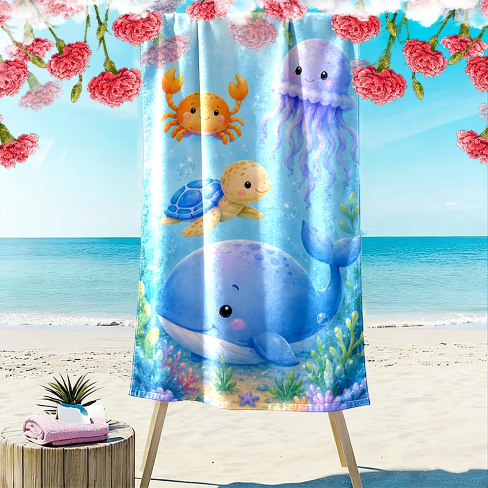 Cute Cartoon Sea Animals Print Towel Beach Towel Quick-drying for Travel Outdoor Sports Jogging Beach and Swimming
