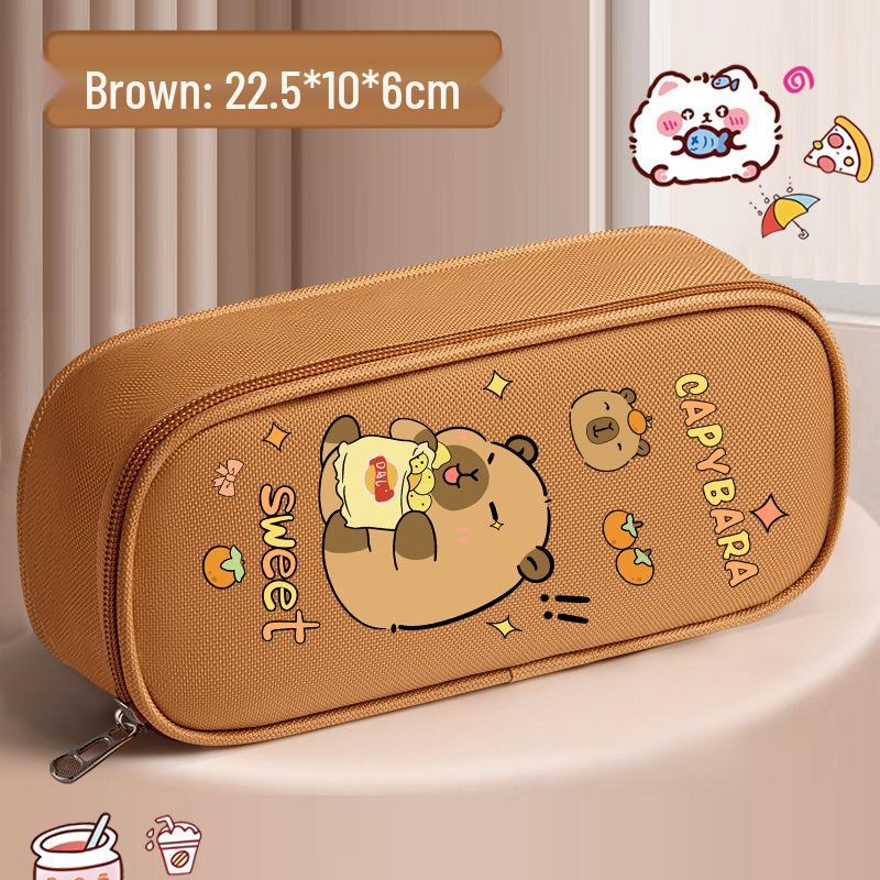 Capybara Double Layer Pencil Case: Large Capacity Cartoon Stationery Box for Elementary School