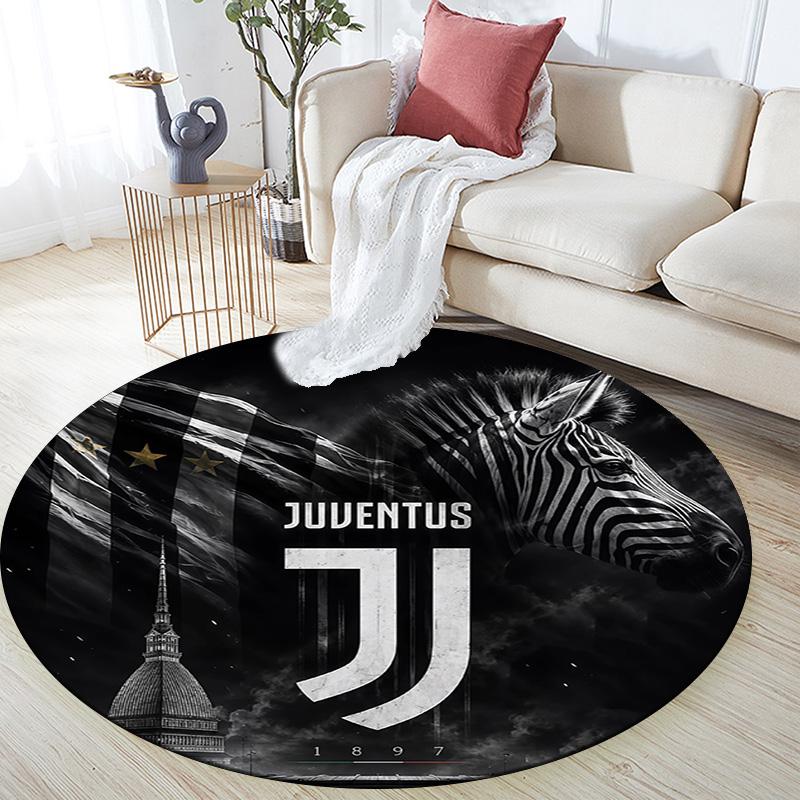 Juventus Football Club Round Area Rug,Carpet Rug for Living Room Bedroom Sofa Playroom Decor,Non-slip Floor Mat