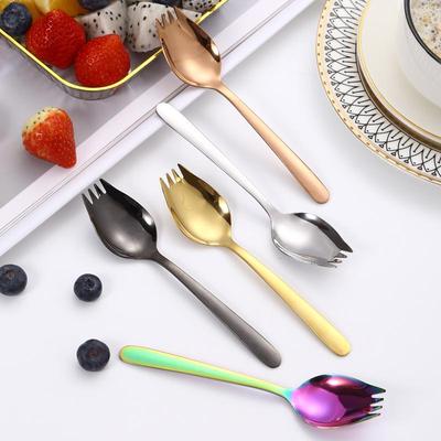 Dual-Purpose Stainless Steel Salad & Noodle Spoon-Fork with Long Handle