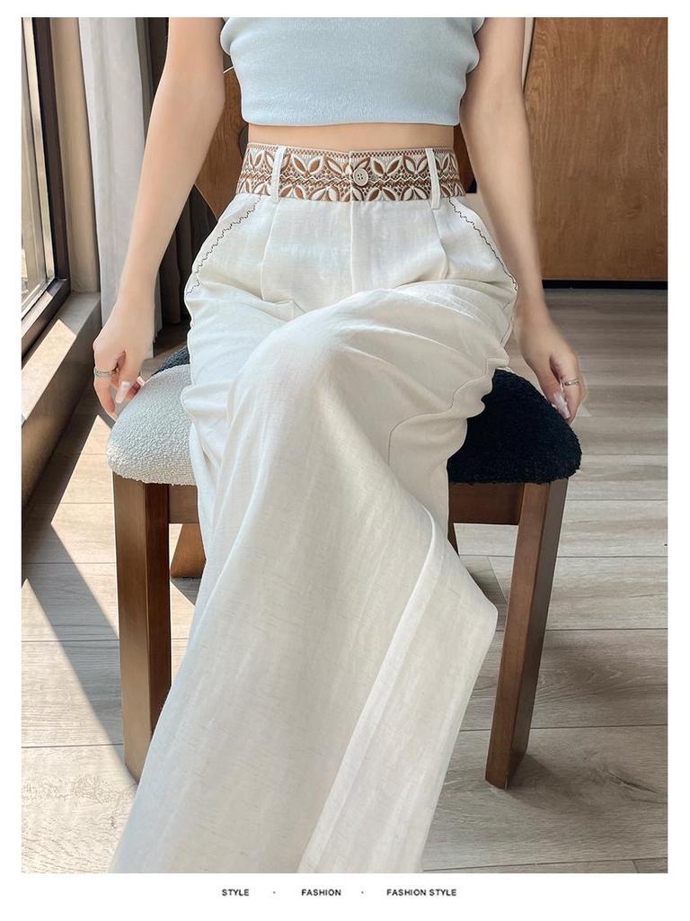 Women's Summer Tencel Linen High-Waist Wide-Leg Pants