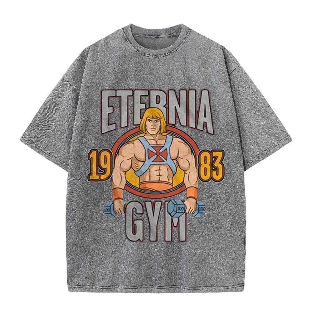 2026 Vintage 1983 Retro Gym Strong Man Graphic Washed T Shirt Fitness Lover Oversized Casual Short Sleeve Streetwear Men Women T