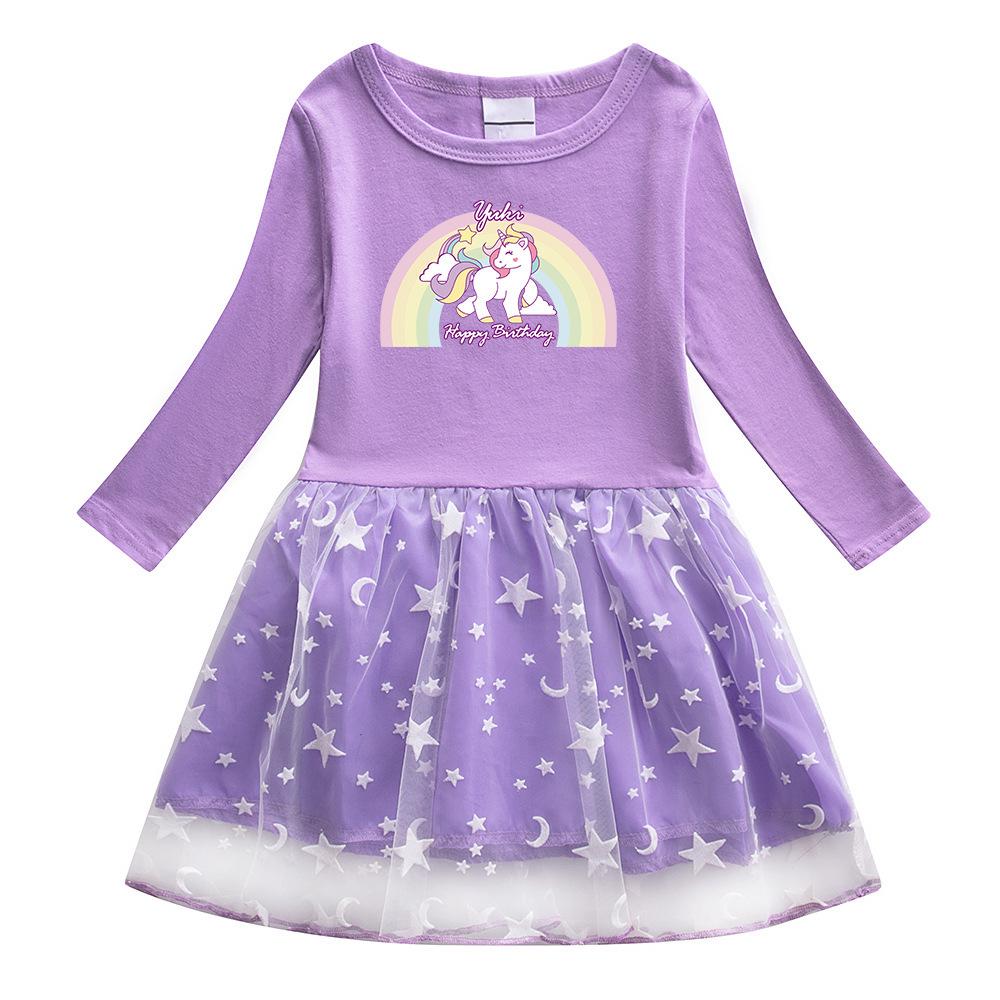 Unicorn Princess Long Sleeve Dress for Girls - Stylish Spring/Autumn Skirt