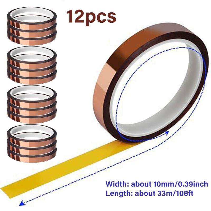 12 Rolls High Temp Tape Heat Resistant Sublimation Tape Thermal Heat Transfer Tape for Electronics Printing DIY Crafts