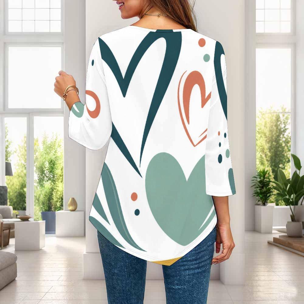 Ladies Plus Size Three Quarter Sleeve Shirt Pointed Hem Loose Breathable Casual For Office Daily Wear